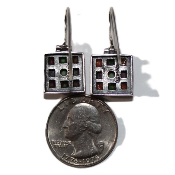 Sterling Silver Geometric Multi Colored Resin Earrings - Picture 4 of 5